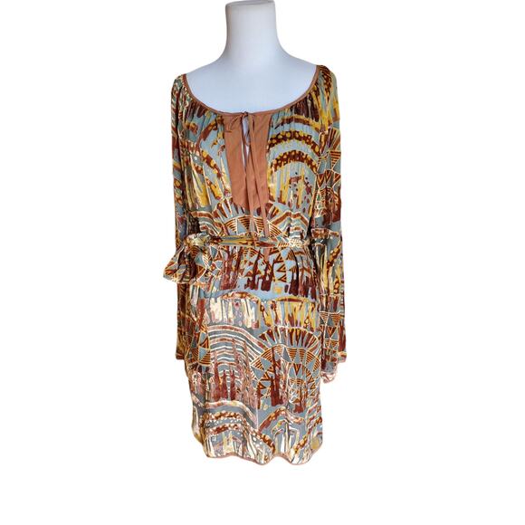 What Goes Around Comes Around Dress Belted Brown Green Velvet Burnout Sz L - Picture 8 of 16